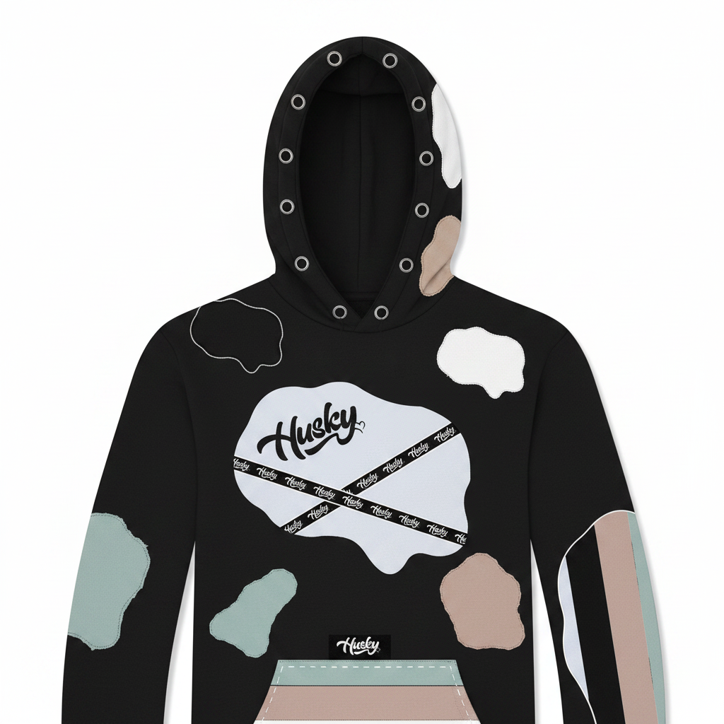 Black Patched Hoodie - Front Detail