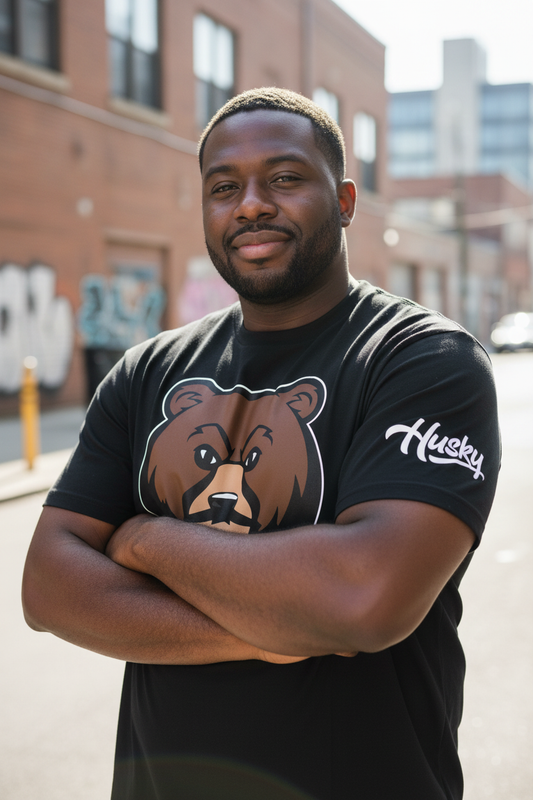 Plus size Black man in Fall Brown Bear Tee