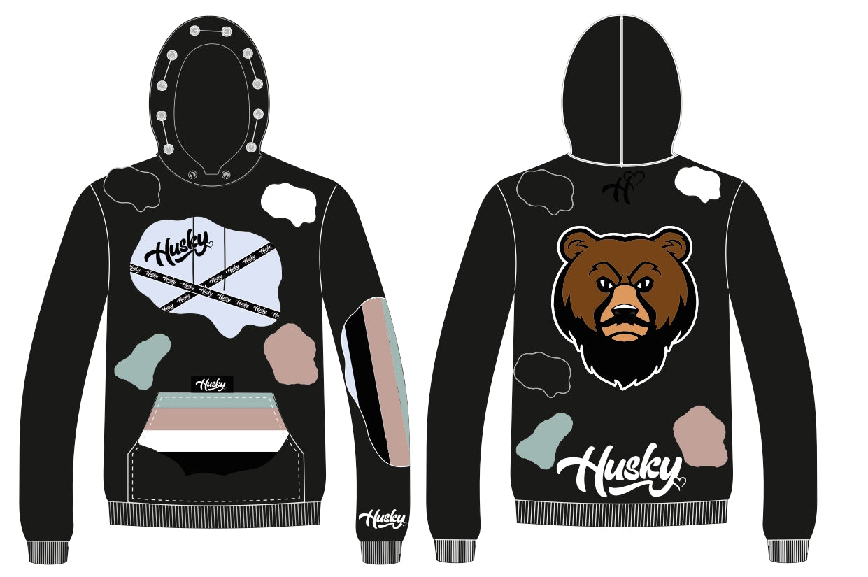 The Husky "Brown Bear Patched UNISEX Hoodie" ( Black - 2023)