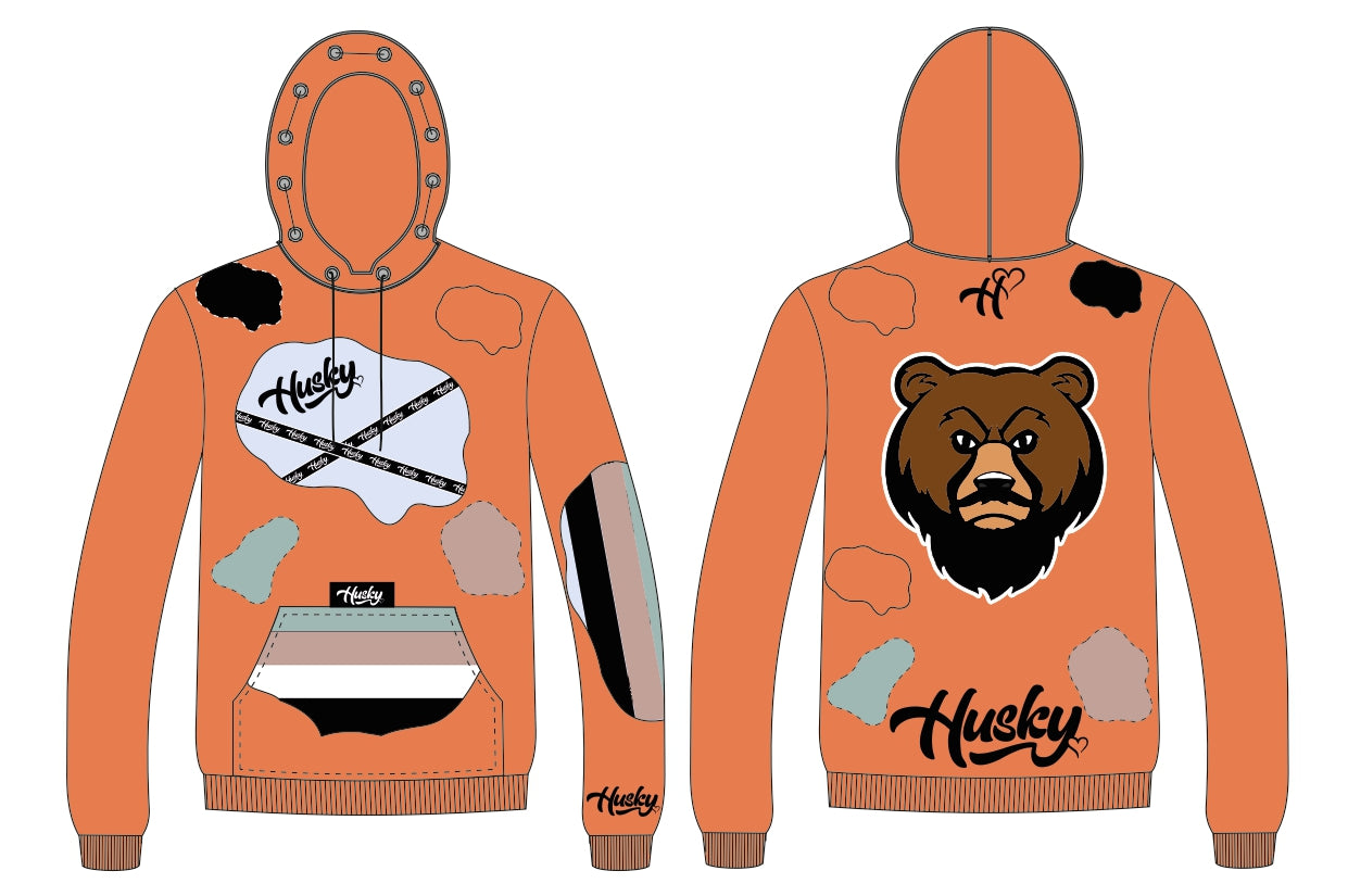 The Husky "Brown Bear UNISEX Patched Hoodie" (Peach - 2023)