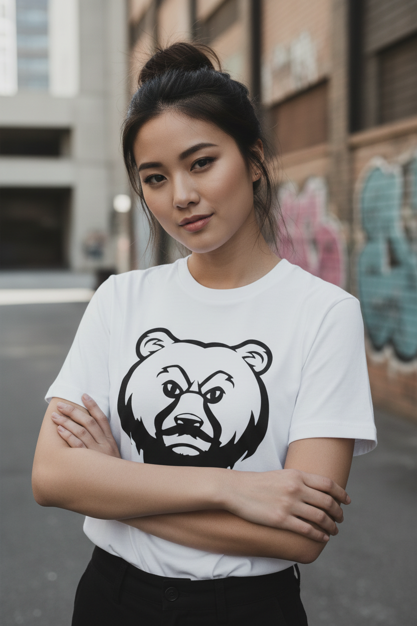 Asian woman in white OG Bear Tee