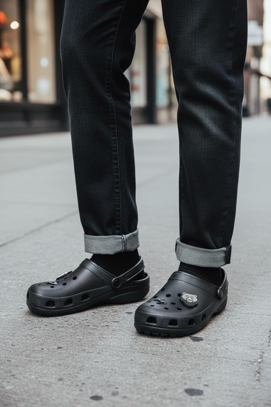 Black Crocs with Husky bear charm