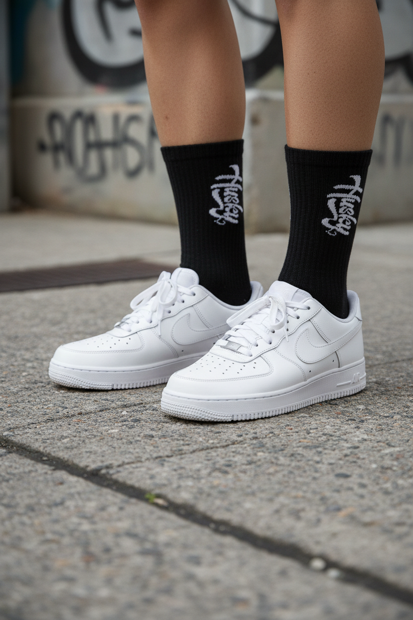 Black/White Husky OG Socks with Nike AF1