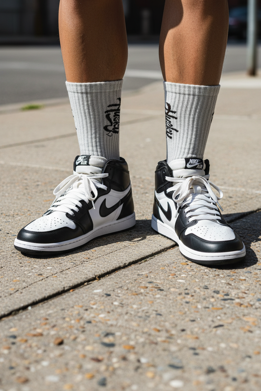 Gray socks with Jordan 1s