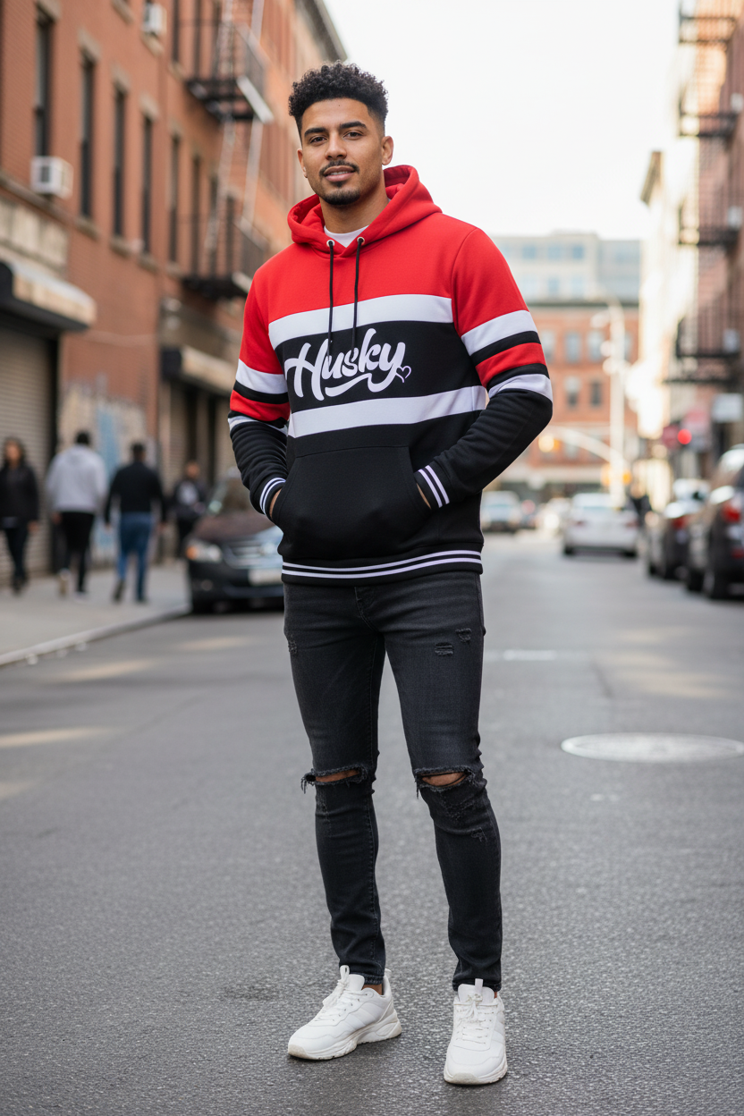 The Husky "TriFectah" Hoodie (Red/Black/White)