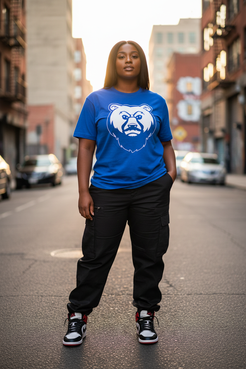 Plus-size Black woman - Royal Blue OG Bear Tee