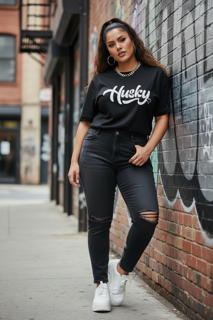 Plus-size Latina female with Nikes