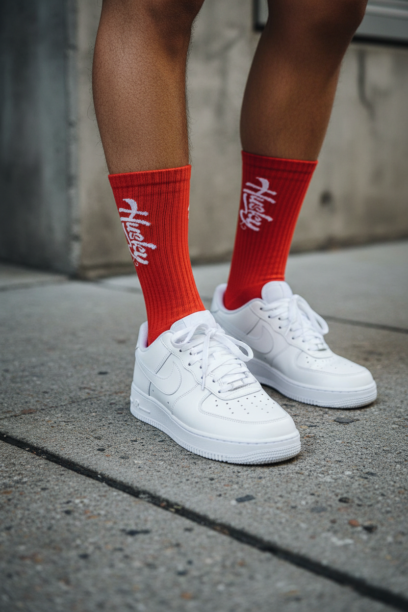 Red socks with Nike AF1