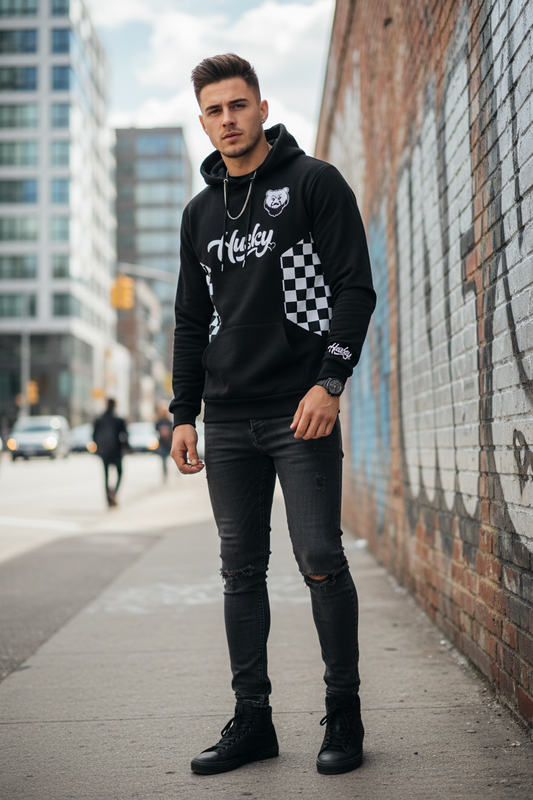 The Husky 4 Season Checkered Hoodie Lifestyle